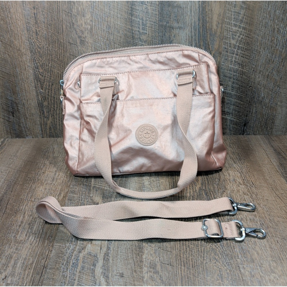 Kipling Felicity Rose Gold Pink Metallic Crossbody Shoulder Bag Zip Top Purse
